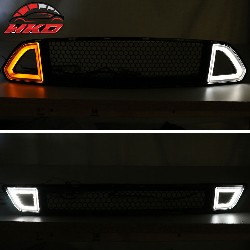 Fits 15-17 Mustang Front Upper + Lower Mesh Grille Smoked DRL LED W/ Turn Signal