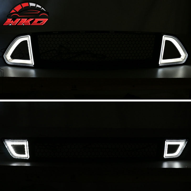 Fits 15-17 Mustang Front Upper + Lower Mesh Grille Smoked DRL LED W/ Turn Signal