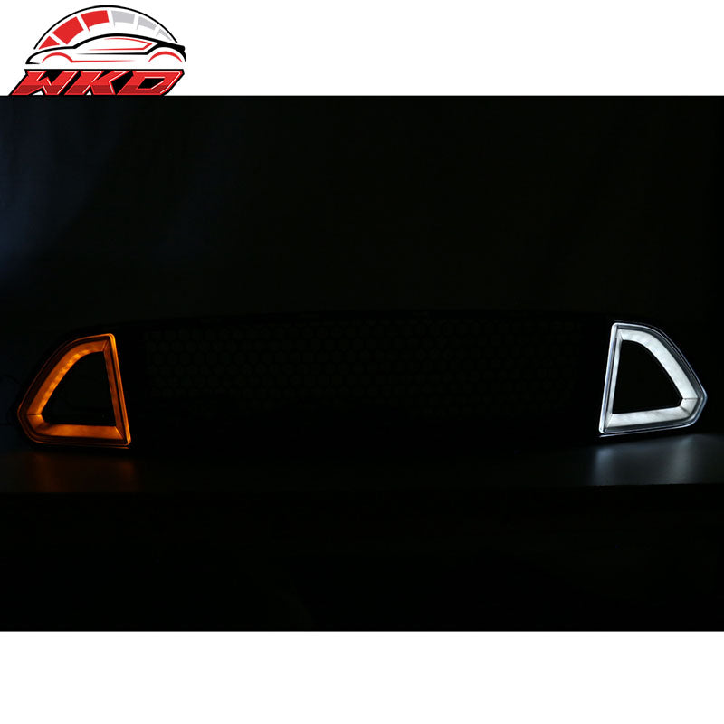Fits 15-17 Mustang Front Upper + Lower Mesh Grille Smoked DRL LED W/ Turn Signal