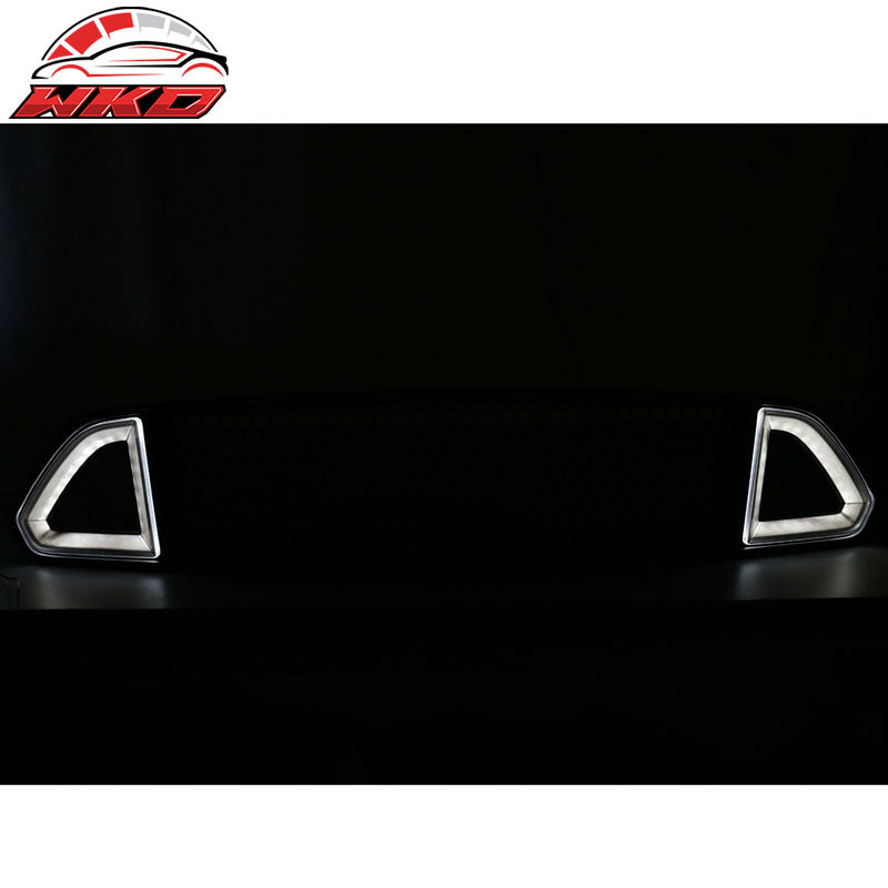 Fits 15-17 Mustang Front Upper + Lower Mesh Grille Smoked DRL LED W/ Turn Signal