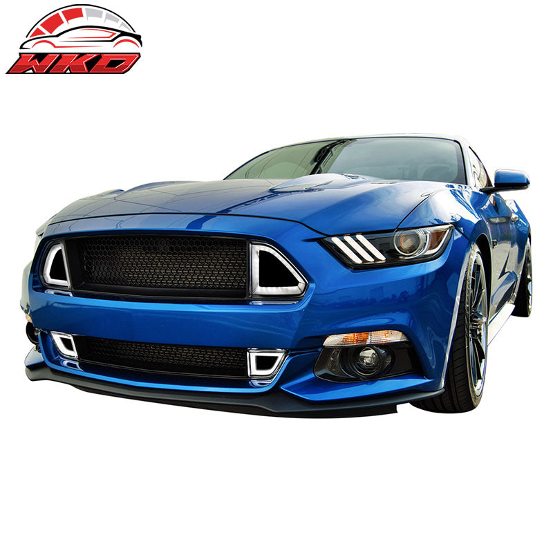 Fits 15-17 Mustang Front Upper + Lower Mesh Grille Smoked DRL LED W/ Turn Signal
