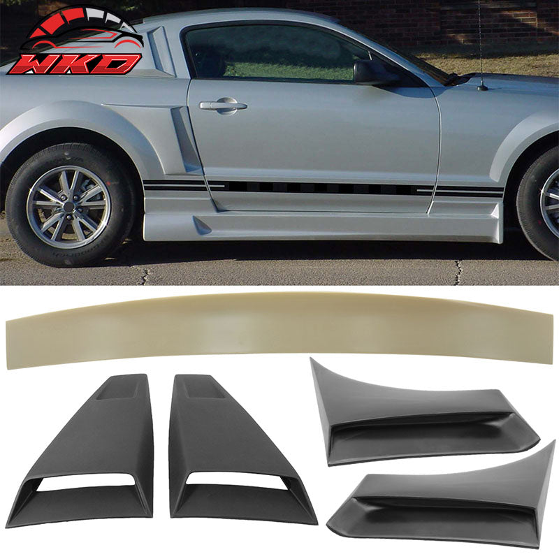 Fits 05-09 Ford Mustang Coupe Roof Spoiler + Side Fender Scoop + Window Louvers