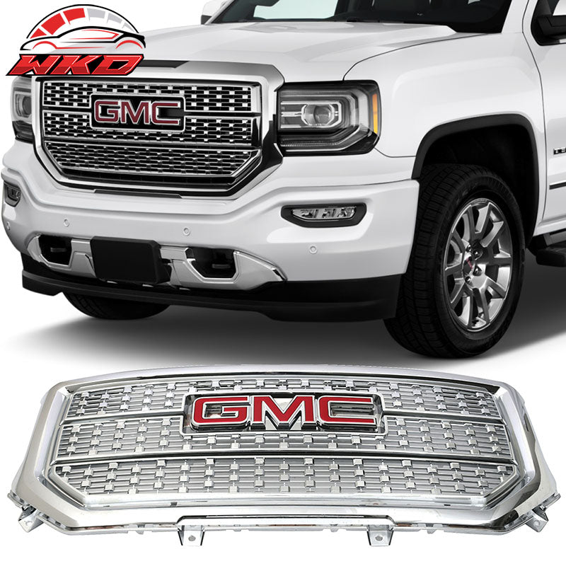 Fits 16-17 Sierra Denali Style Chrome Grille & Genuine GMC Emblem Badge 23122159