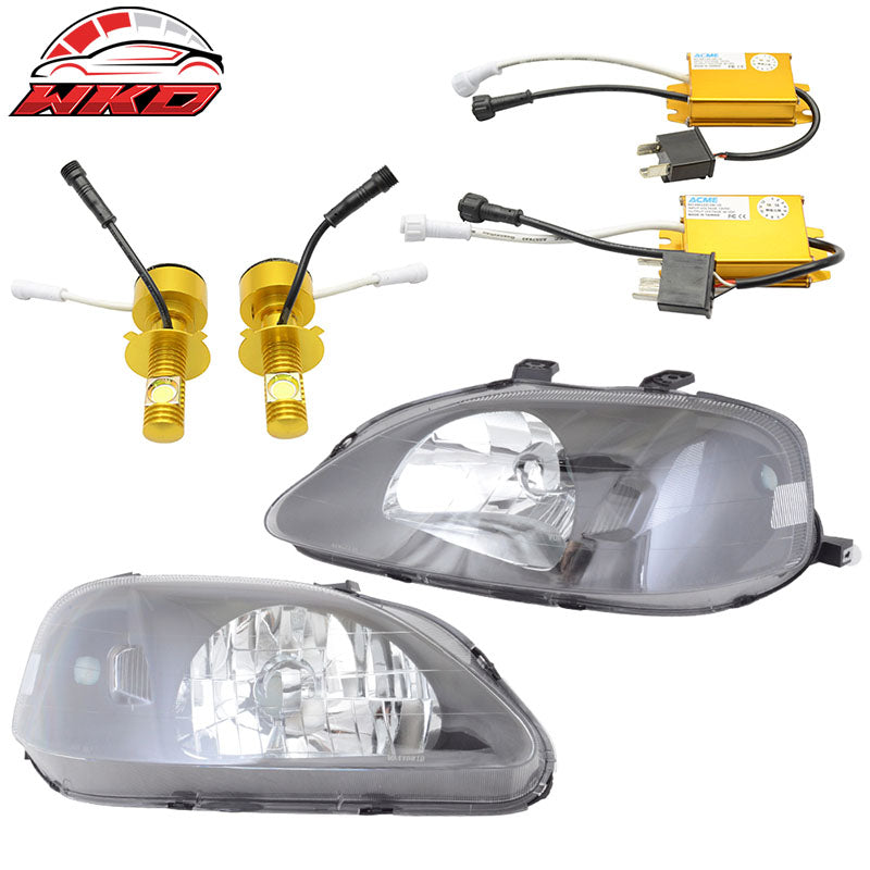 25W H4 Dual Beam LED kit w/ Wholesale 99-00 Civic JDM Black Housing Headlight