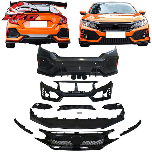 Wholesale 16-21 Honda Civic Sedan CTR Bumper + Lip +Grille Full Set Unpainted PP