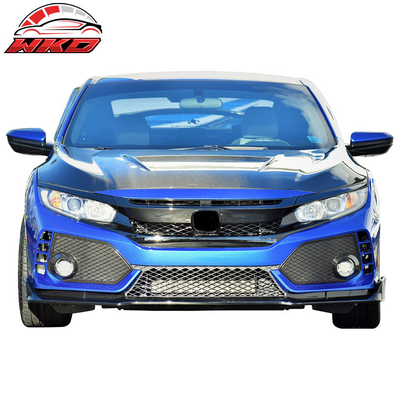 Fits 16-21 Honda Civic Sedan CTR Bumper + Lip +Grille Full Set Unpainted PP