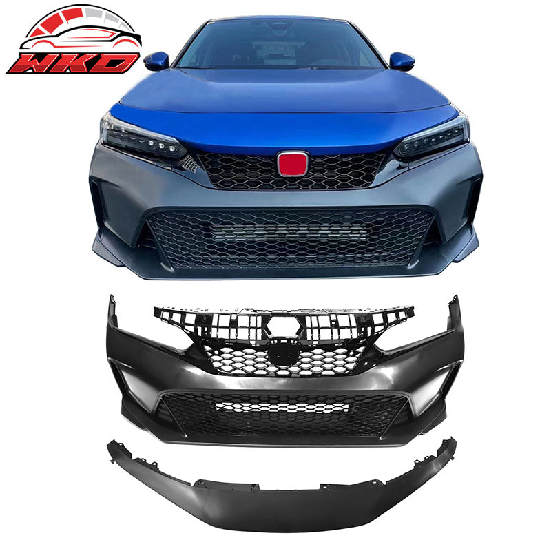 Fits 22-24 Civic Sedan Type R Style Front Bumper Cover PP + Upper Grille + Trim