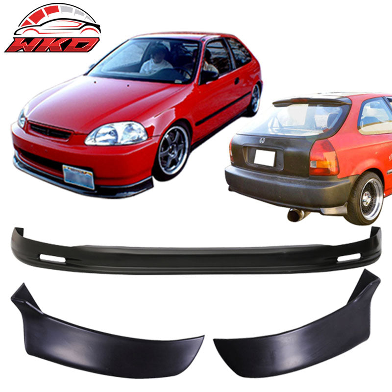 Fits 96-98 Civic Mugen PP Front Bumper Lip + 2PC Rear Bumper Lip Valance Spats