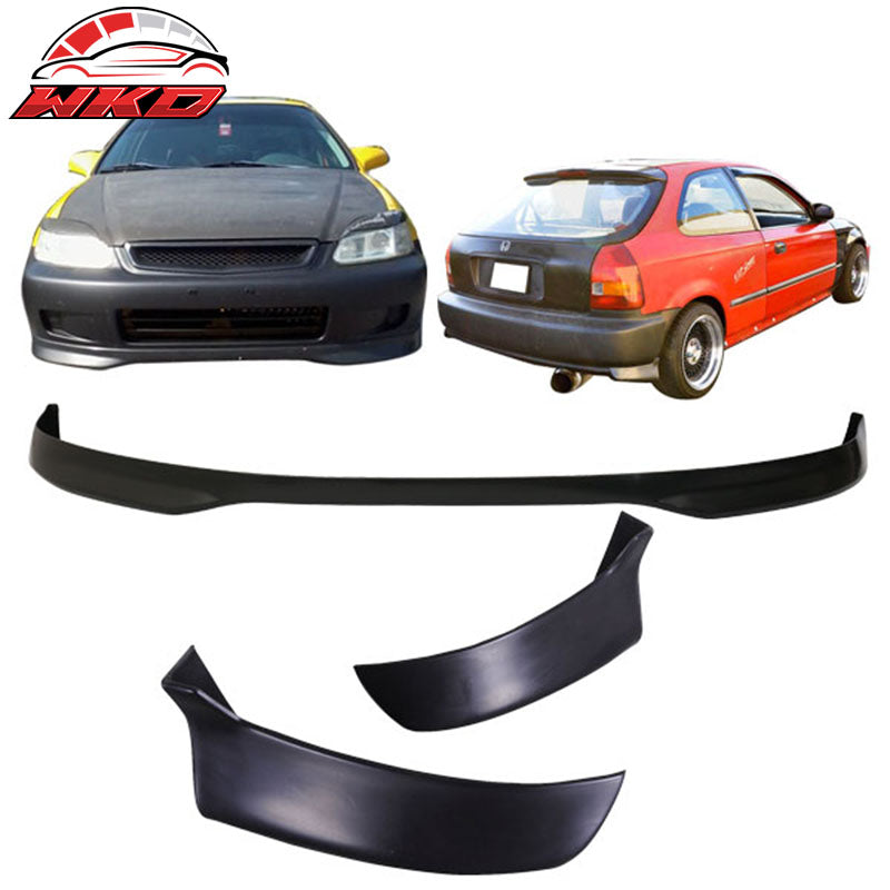 Fits 96-98 Civic 3D T-R PP Front Bumper Lip+2PC Rear Lip Valance Spats