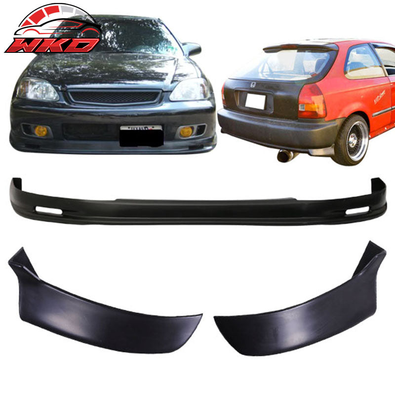 Fits 99-00 Civic Mugen PP Front Bumper Lip + 2PC Rear Bumper Lip Valance Spats