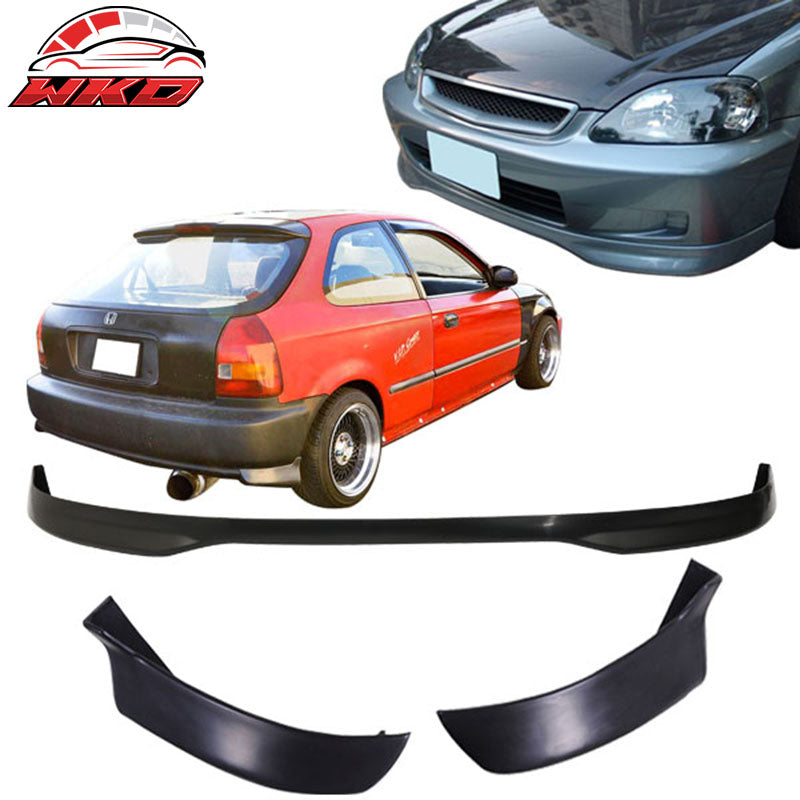 Fits 99-00 Civic 3Dr T-R PP Front Bumper Lip +2PC Rear Bumper Lip Valance Spats
