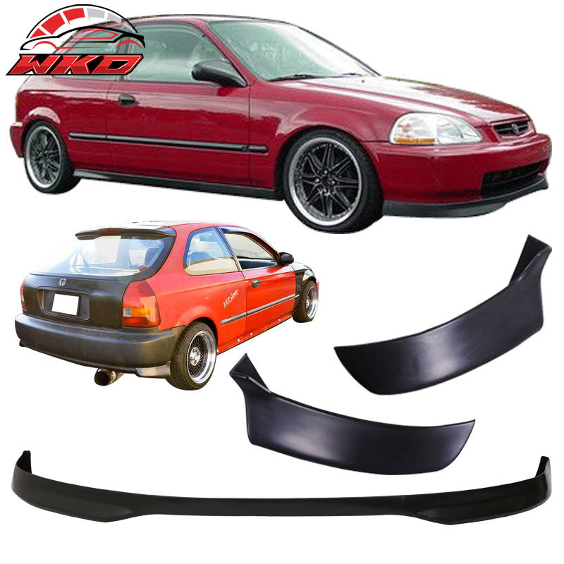 Fits 96-98 Civic 3Dr TR Style Front Bumper Lip + Rear Lip Valance Spats 2PCS