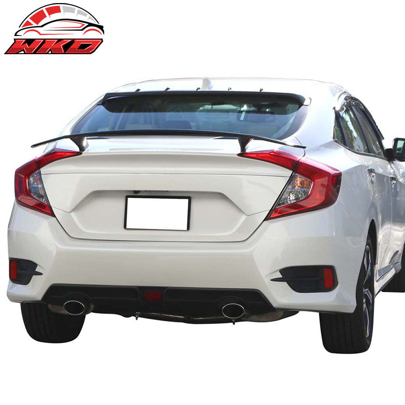 Fits 16-21 Honda Civic Sedan Rear LED Diffuser + Axle Back Dual 4in Exhaust Tips