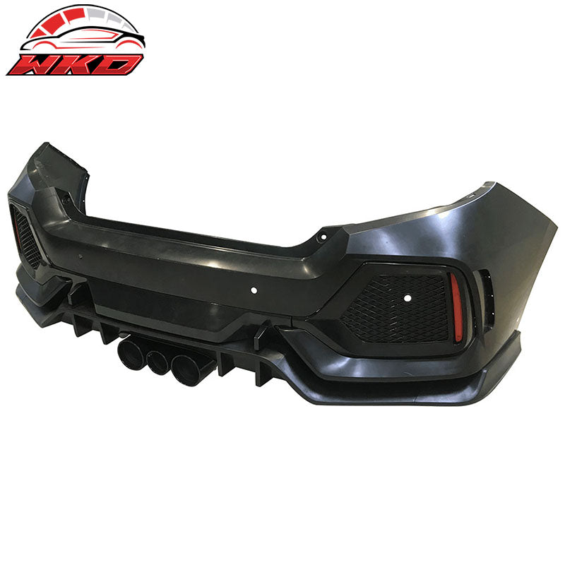 Fits 16-21 Honda Civic 4-Door TR Style Rear Bumper Cover W/Fender Flares PP