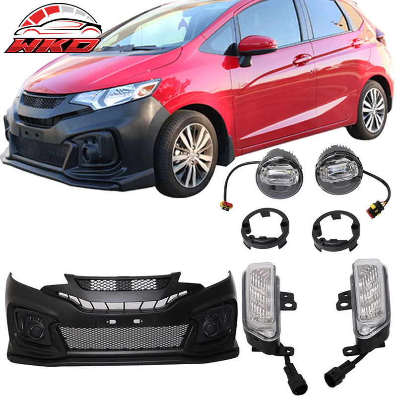 Fits 15-16 Fit GK5 Jazz Mugen RR Style Front Bumper Conversion w/ DLR Foglights