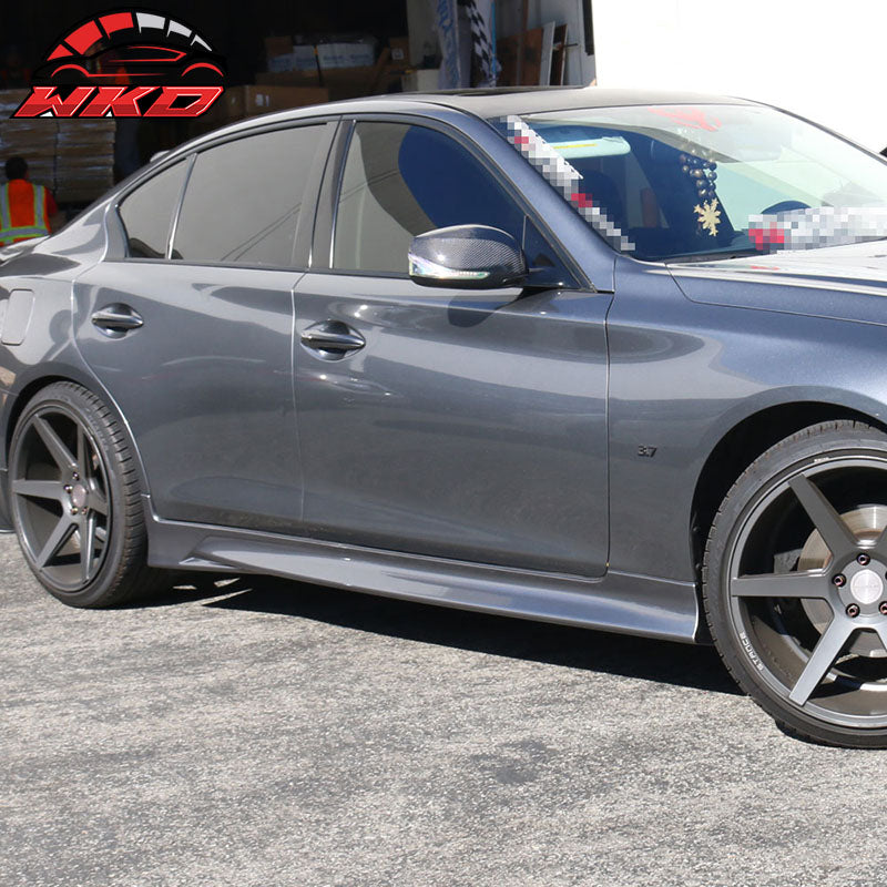 Fits 14-23 Infiniti Q50 Unpainted T Style Side Skirts Extension Rocker Panel ABS
