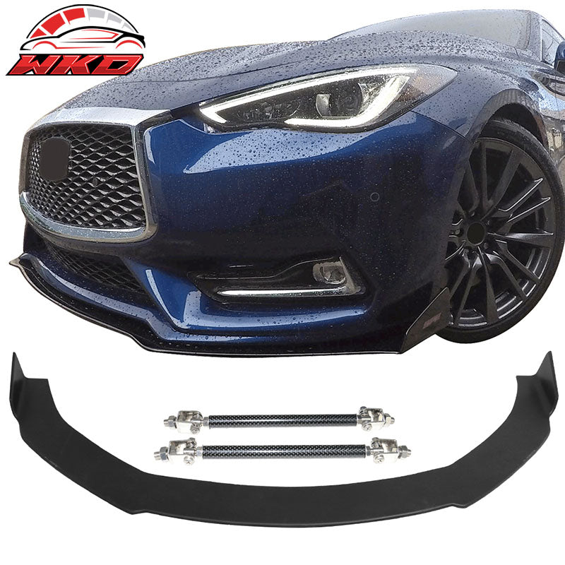 Wholesale 17-22 Infiniti Q60 2Dr Coated Textured Matte Black Front Lip & Splitter Rod - Wikond Auto
