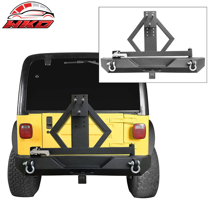 Fits 97-06 Jeep Wrangler Rear Bumper Bull Bar Guard With Winch Plate & D Rings