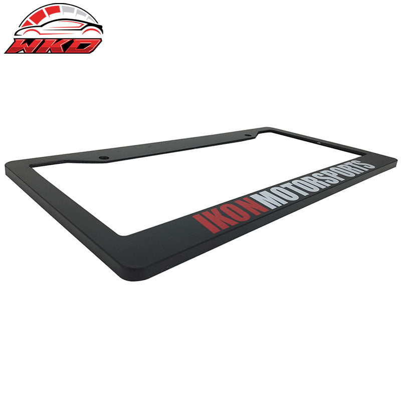 Pair Black License Plate Frame Holder Bracket IKON MOTORSPORTS + Screw Cap