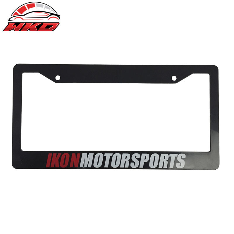 Pair Black License Plate Frame Holder Bracket IKON MOTORSPORTS + Screw Cap