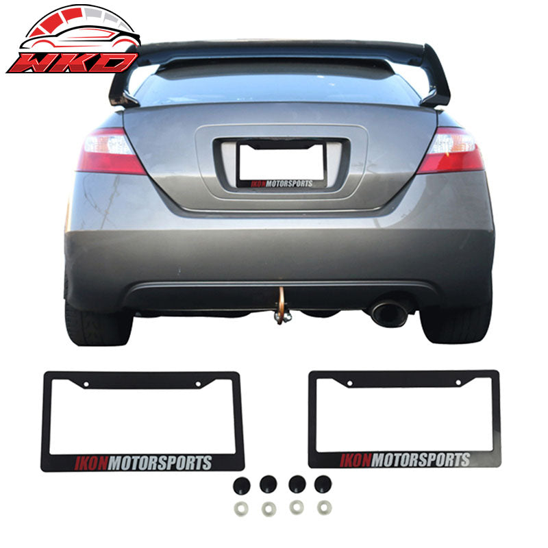 Pair Black License Plate Frame Holder Bracket IKON MOTORSPORTS + Screw Cap