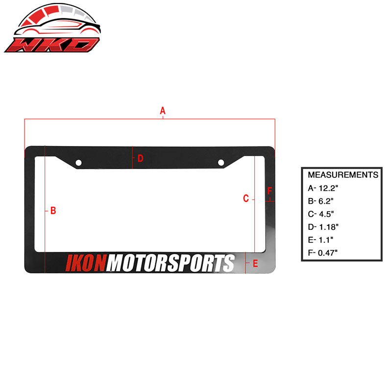 Pair Black License Plate Frame Holder Bracket IKON MOTORSPORTS + Screw Cap