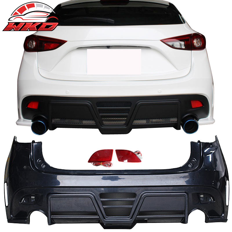 Fits 14-16 Mazda 3 Hatchback KS Style Rear Bumper Conversion W/ Red LED Lights