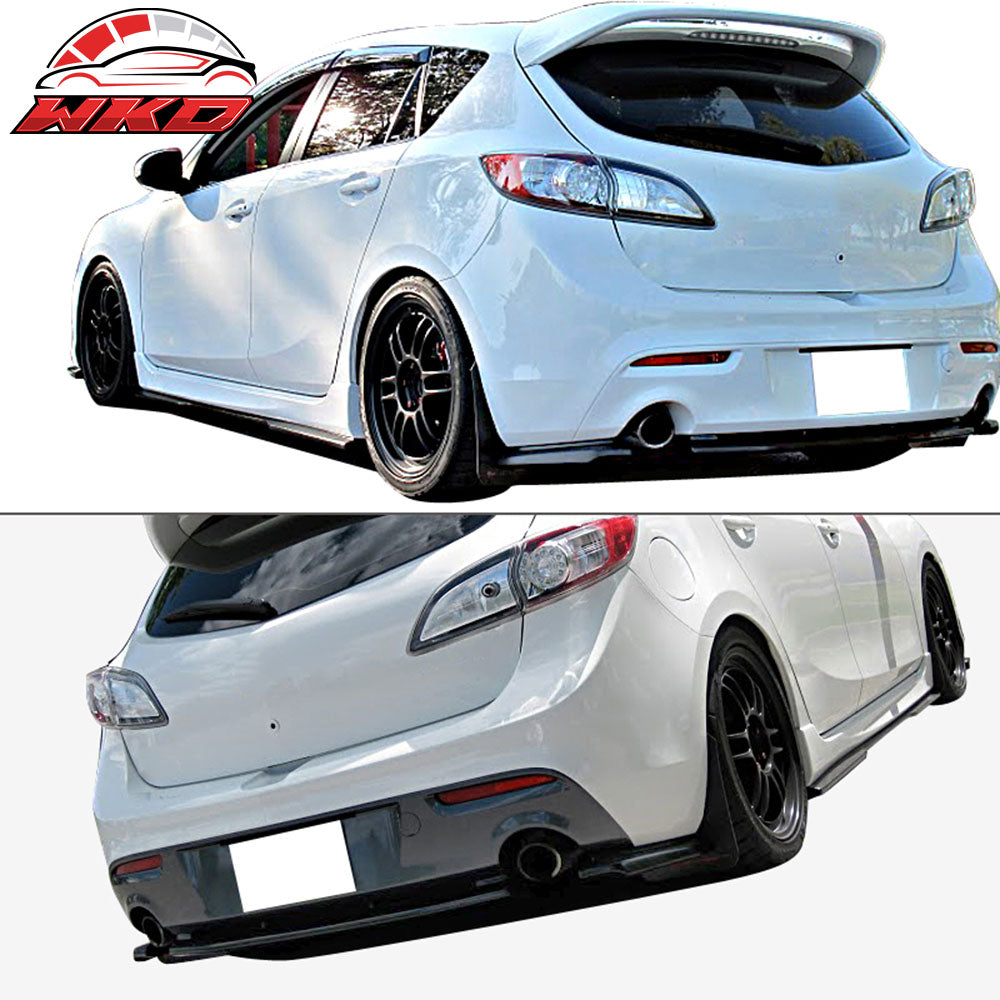 Fits 10-13 Mazda 3 Hatchback 3 Piece Rear Lip Apron Diffuser Fits Dual Exhaust