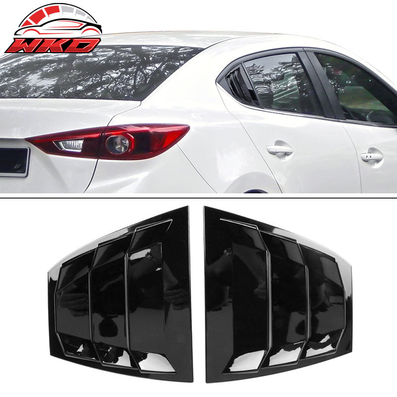 Fits 14-18 Mazda 3 Rear Window Louvers Quarter Scoop Cover Vent Gloss Black -ABS
