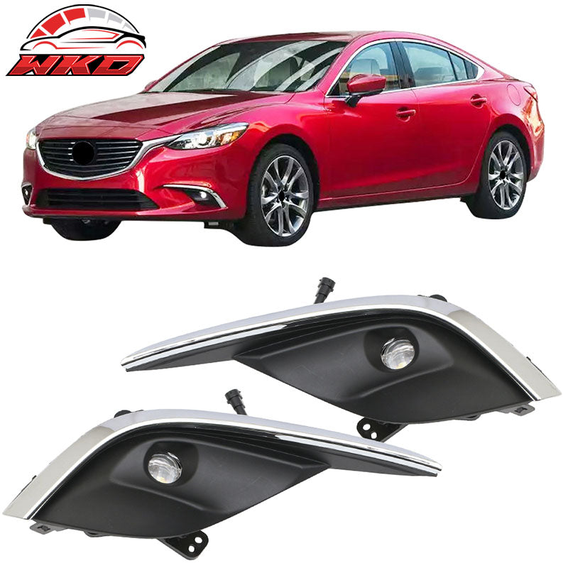 Fits 16-17 Mazda 6 OE Front Fog Light Lamps LED Clear Lens With Chrome Trim 2PC