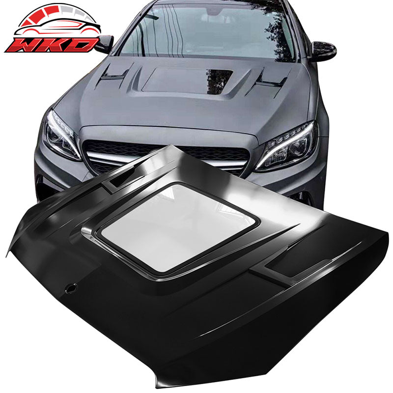 Wholesale 15-20 Mercedes W205 C Class V1 Style Transparent Vented Hood -Iron + Glass - Wikond Auto