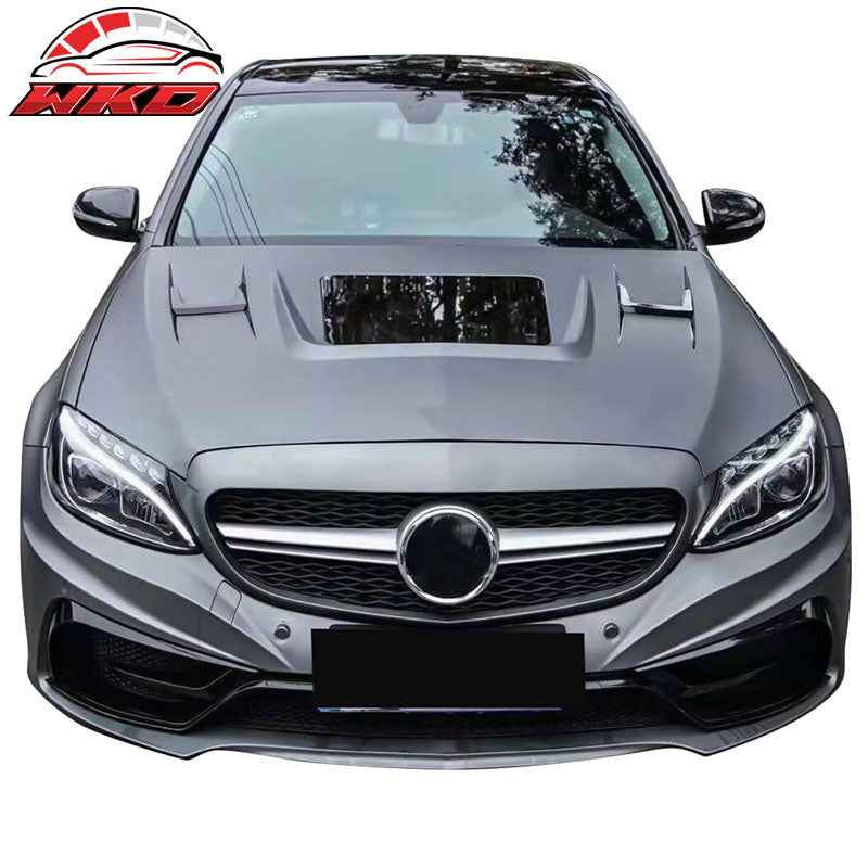 Wholesale 15-20 Mercedes W205 C Class V1 Style Transparent Vented Hood -Iron + Glass - Wikond Auto