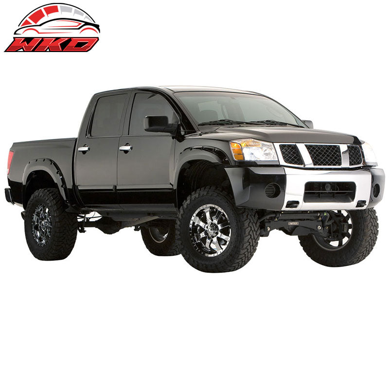 Fits 04-15 Nissan Titan Pocket Rivet Style Smooth Fender Flares Unpainted ABS