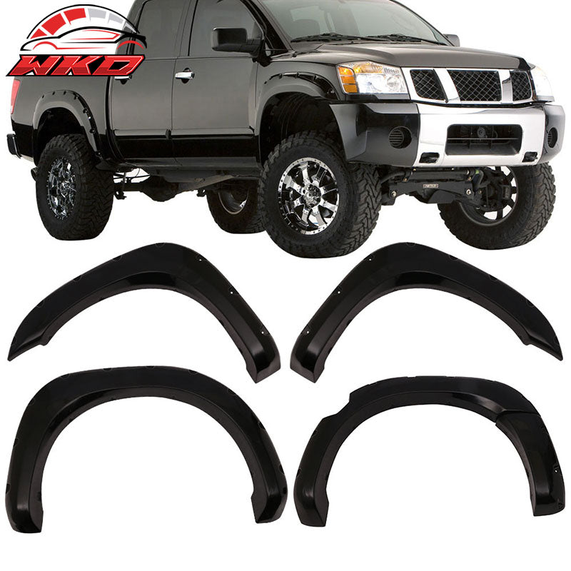 Fits 04-15 Nissan Titan Pocket Rivet Style Smooth Fender Flares Unpainted ABS