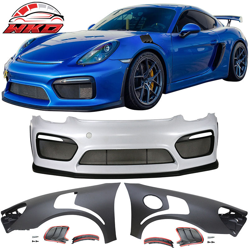 Fits 13-16 Cayman Boxster GT4 Style Front Bumper Cover + 2PCS Front Side Fenders
