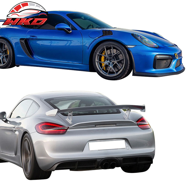 Fits 13-16 Cayman Boxster GT4 Style Front Bumper Cover + Fenders + Rear Diffuser