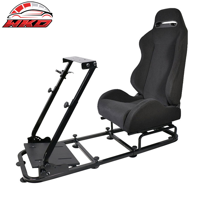 Black Racing Simulator Cockpit Driving Seat Reclinable & Gear Shifter Mount