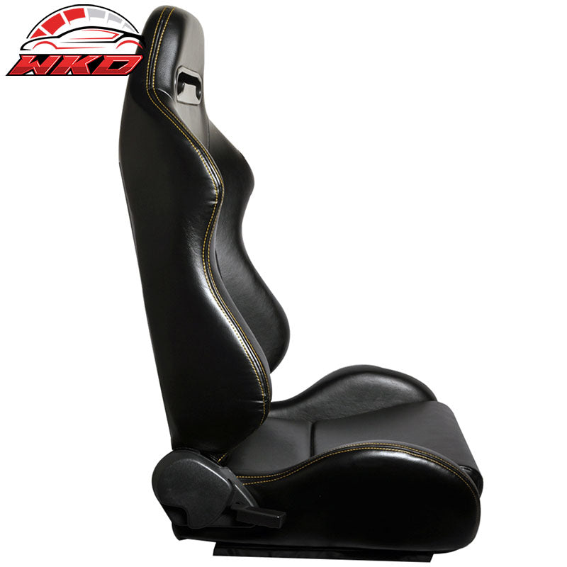 One Pair of Racing Seats JDM Style Black PVC Leather W/ Yellow Stitch