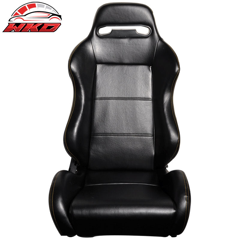 One Pair of Racing Seats JDM Style Black PVC Leather W/ Yellow Stitch