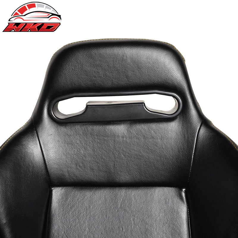 One Pair of Racing Seats JDM Style Black PVC Leather W/ Yellow Stitch