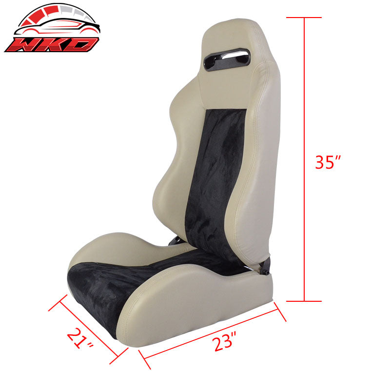 One Pair of Racing Seats Black Gray PVC Leather Full Reclinable W/ Slider