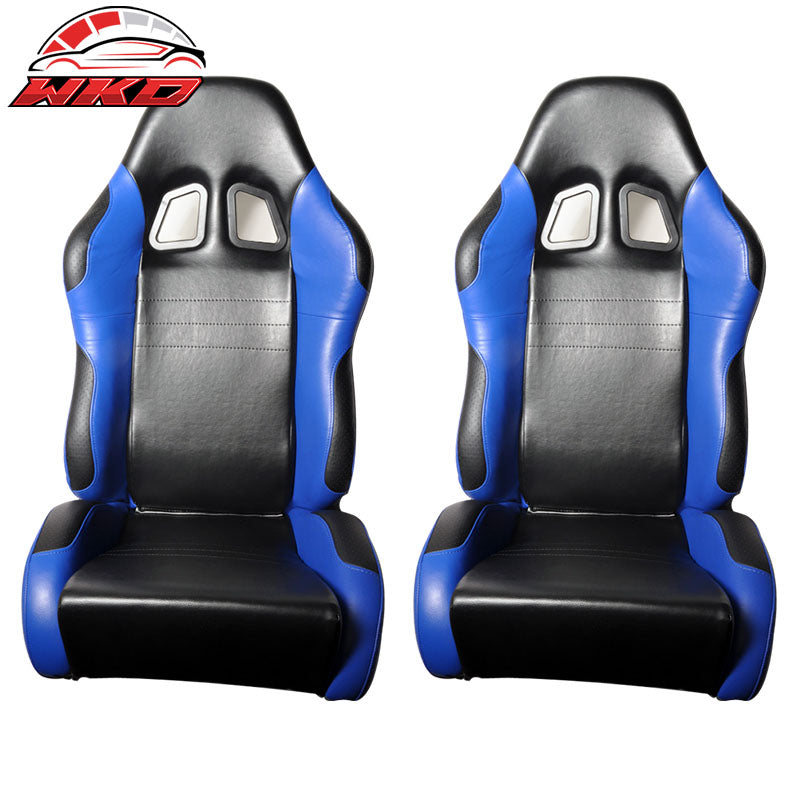 Wholesale One Pair of Racing Seats Black Blue PVC Leather Full Reclinable W/ Slider - Wikond Auto