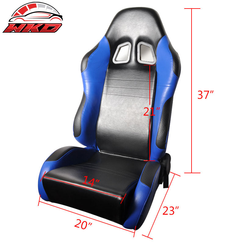 Wholesale One Pair of Racing Seats Black Blue PVC Leather Full Reclinable W/ Slider - Wikond Auto