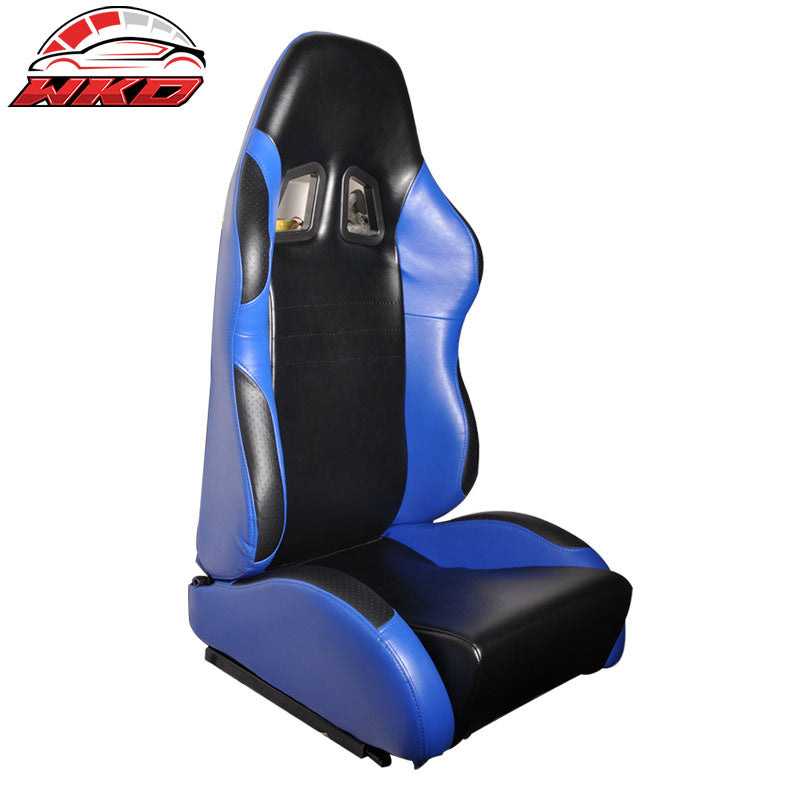 Wholesale One Pair of Racing Seats Black Blue PVC Leather Full Reclinable W/ Slider - Wikond Auto