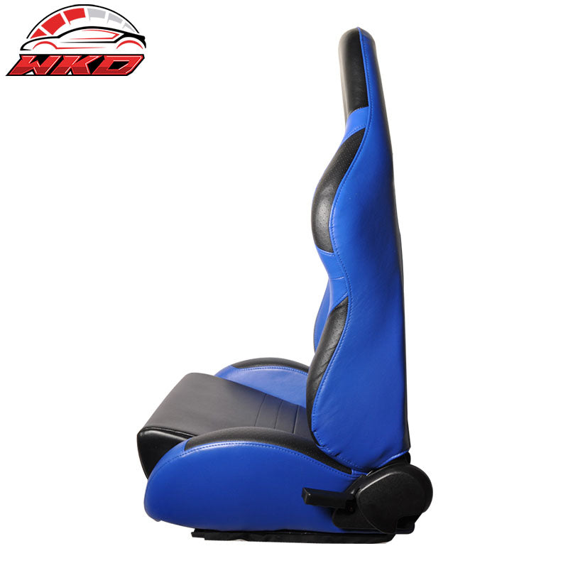 Wholesale One Pair of Racing Seats Black Blue PVC Leather Full Reclinable W/ Slider - Wikond Auto