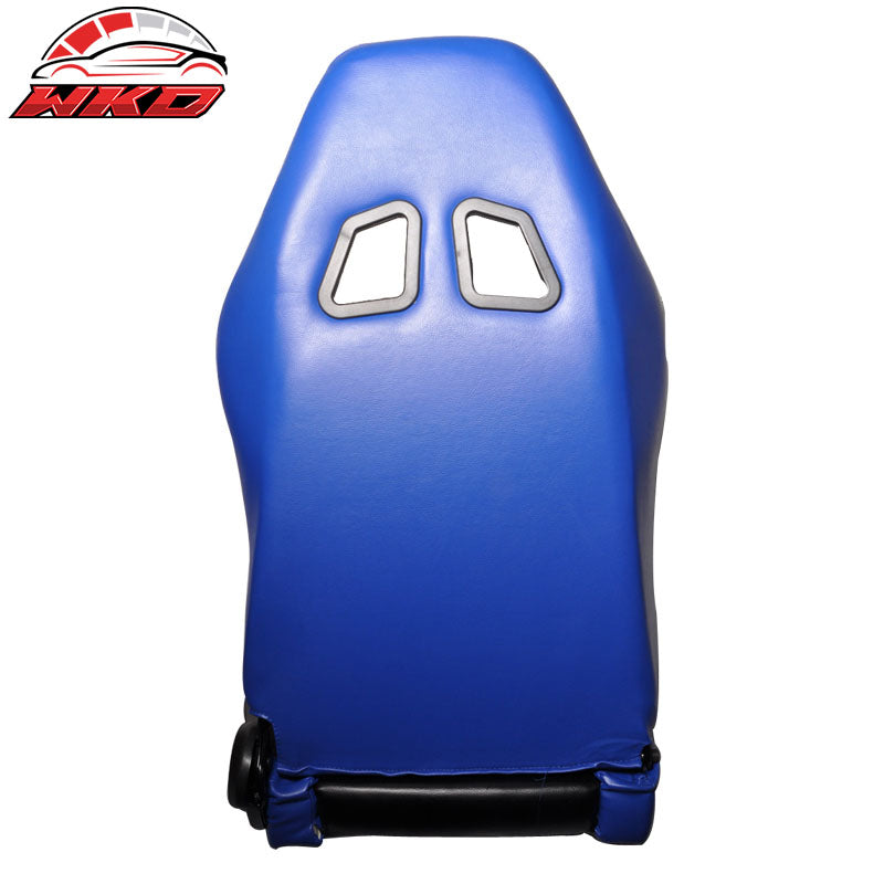 Wholesale One Pair of Racing Seats Black Blue PVC Leather Full Reclinable W/ Slider - Wikond Auto