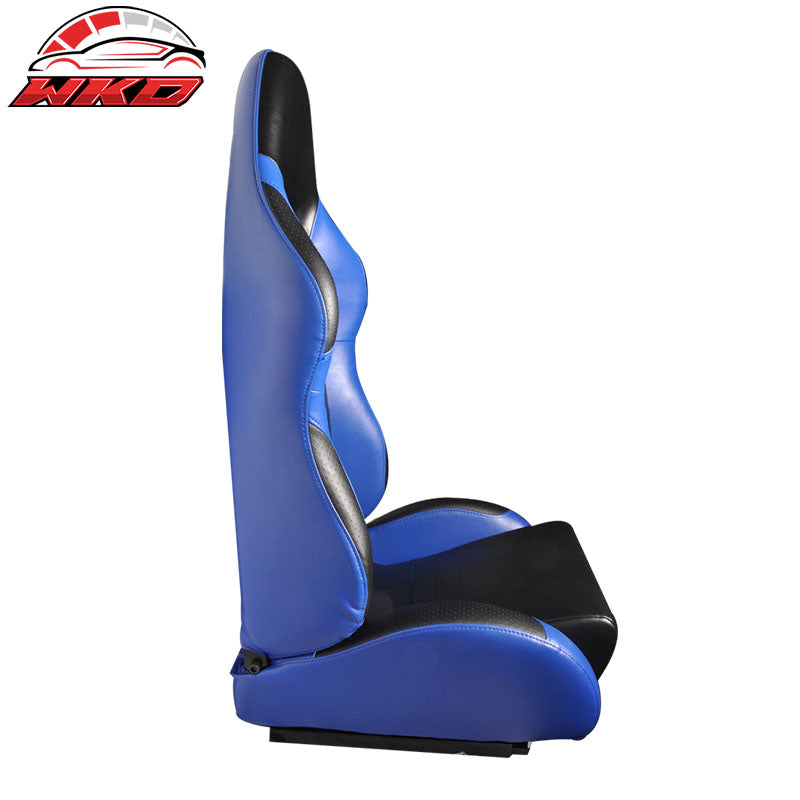Wholesale One Pair of Racing Seats Black Blue PVC Leather Full Reclinable W/ Slider - Wikond Auto
