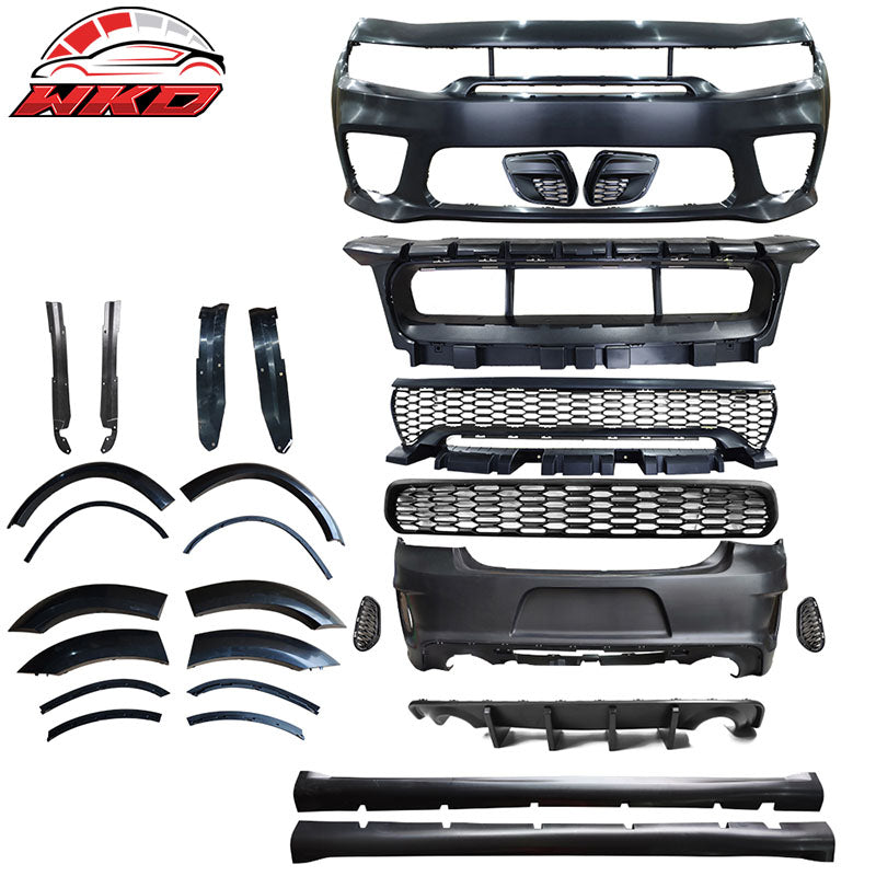 Fits 15-23 Dodge Charger Widebody Whole Bumper Side Matte Black Diffuser Kits
