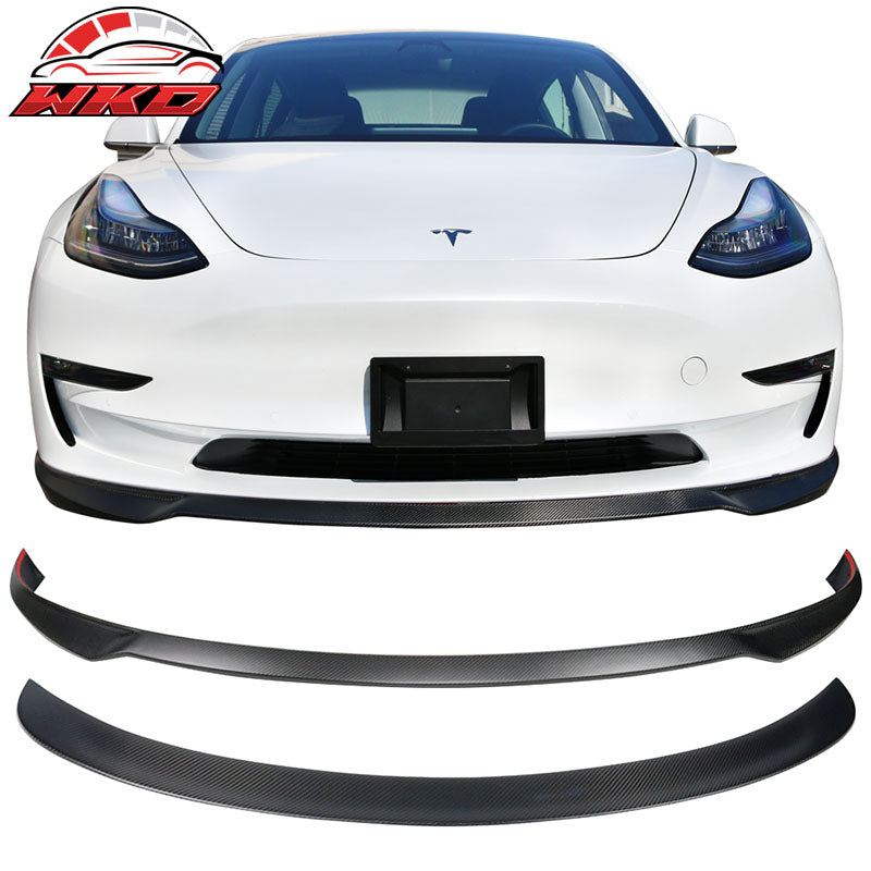 For 17-23 Tesla Model 3 IKON Front Bumper Lip + Trunk Spoiler Matte Carbon Fiber