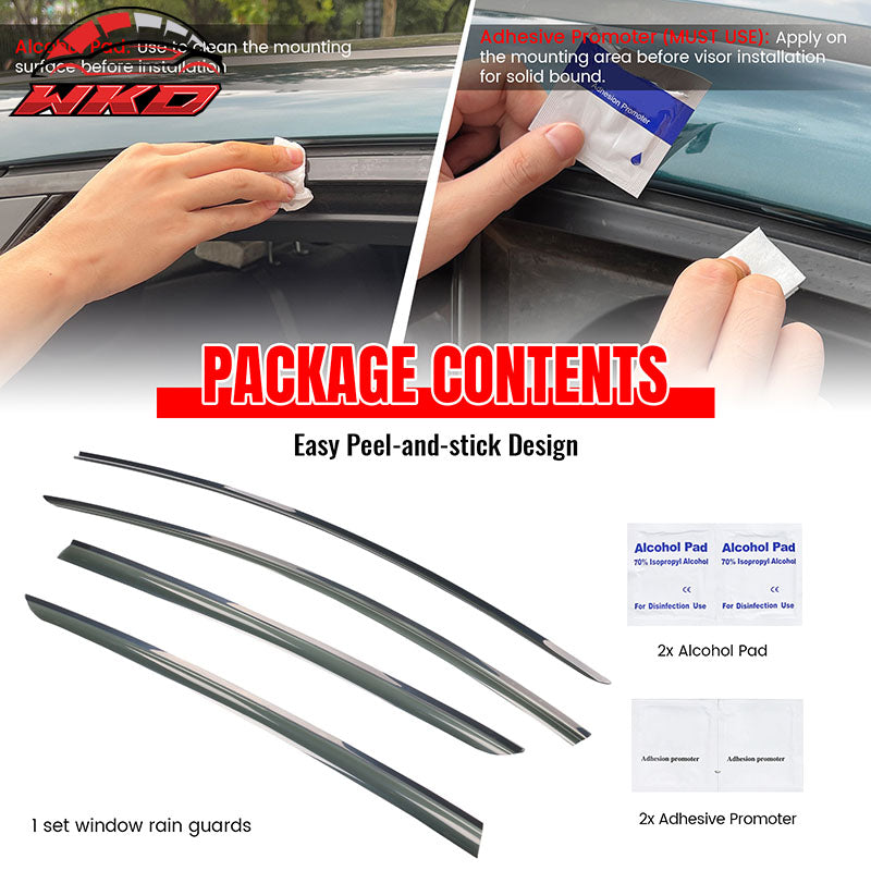 Fits 17-26 Tesla Model 3 Smoke Acrylic Window Visors Sun Rain Deflectors 4PCS